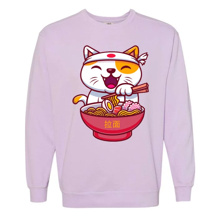 Kawaki Cat Ramen Anime Cartoon Garment-Dyed Sweatshirt