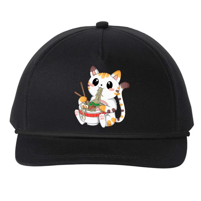 Kawaii Cat Ramen Noodles Anime Neko Japanese Manga Otaku Snapback Five-Panel Rope Hat