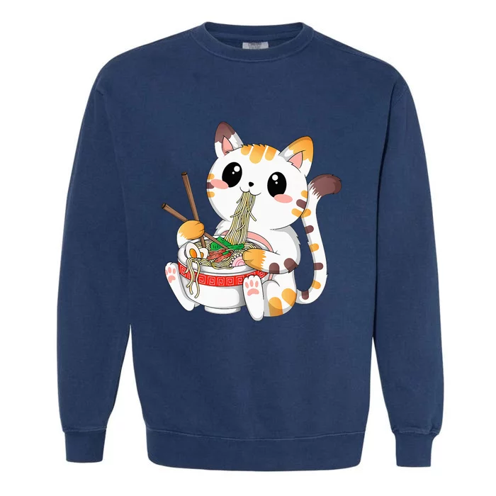 Kawaii Cat Ramen Noodles Anime Neko Japanese Manga Otaku Garment-Dyed Sweatshirt