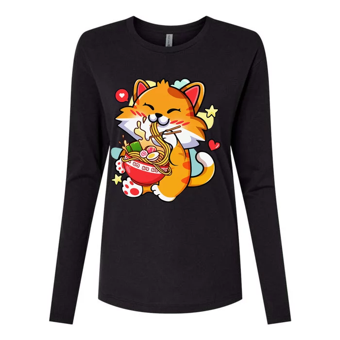 Kawaii Cat Ra Anime Japanese Food Girls Teenager Womens Cotton Relaxed Long Sleeve T-Shirt