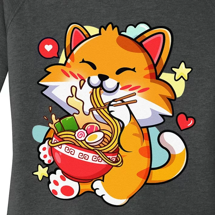 Kawaii Cat Ra Anime Japanese Food Girls Teenager Women's Perfect Tri Tunic Long Sleeve Shirt