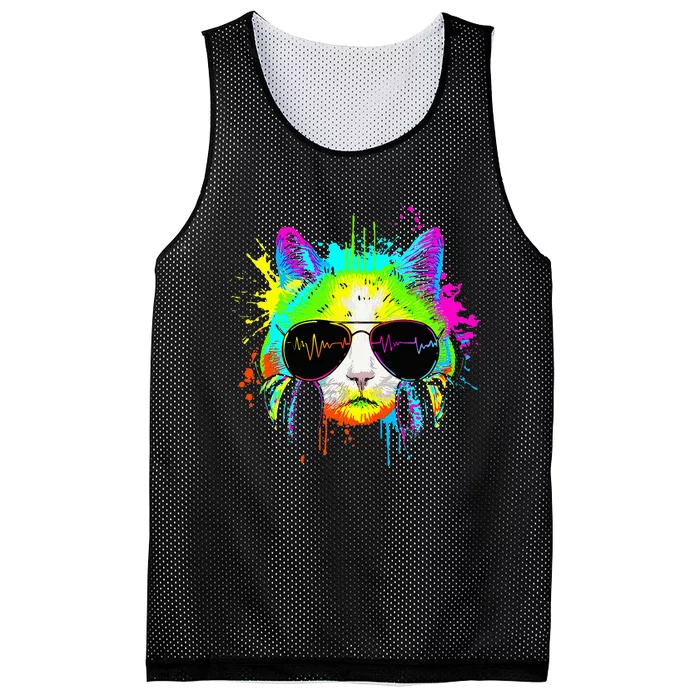 Kitty Colorful Rainbow Rave Music Dj Cat Mesh Reversible Basketball Jersey Tank