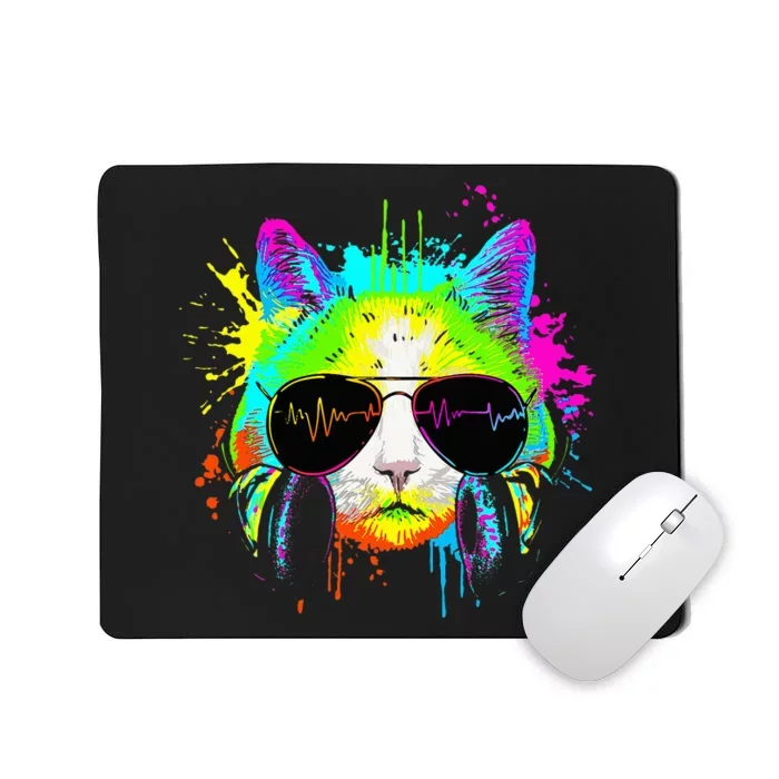 Kitty Colorful Rainbow Rave Music Dj Cat Mousepad