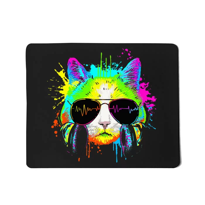 Kitty Colorful Rainbow Rave Music Dj Cat Mousepad