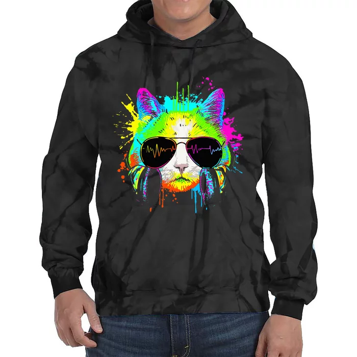 Kitty Colorful Rainbow Rave Music Dj Cat Tie Dye Hoodie