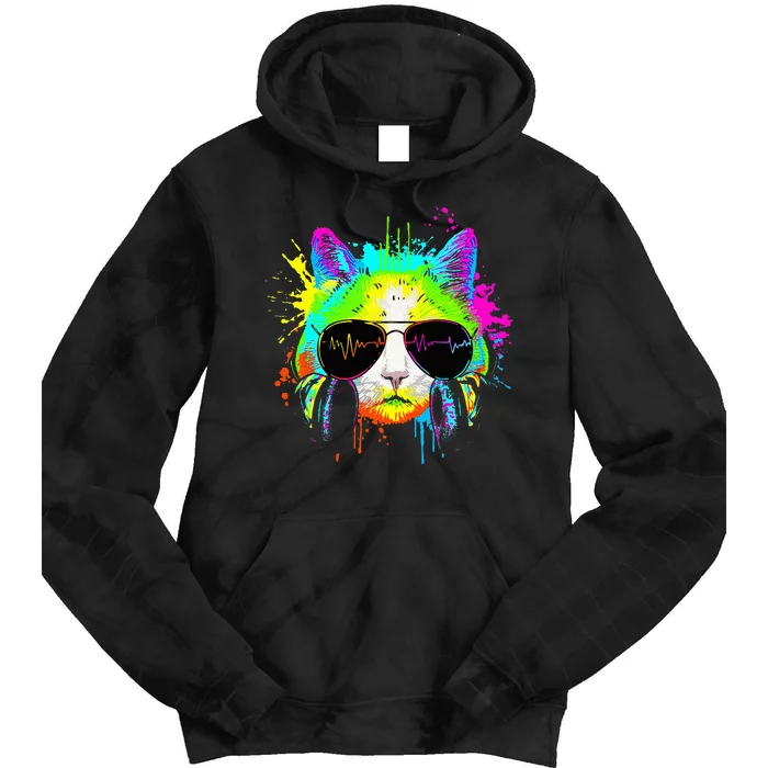 Kitty Colorful Rainbow Rave Music Dj Cat Tie Dye Hoodie