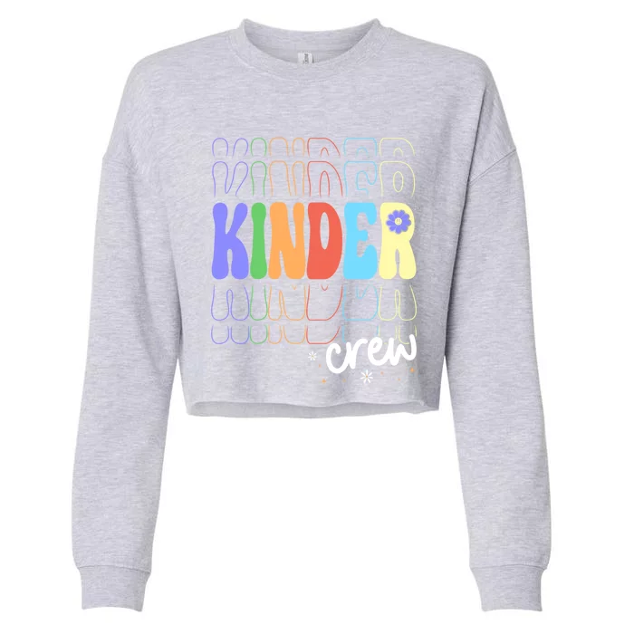 Kinder Crew Retro Groovy Preschool Kindergarten Teacher Cool Gift Cropped Pullover Crew