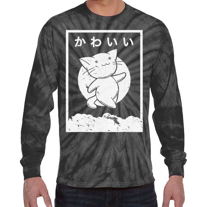 Kawaii Cat Shirt. Retro Style Anime Tie-Dye Long Sleeve Shirt