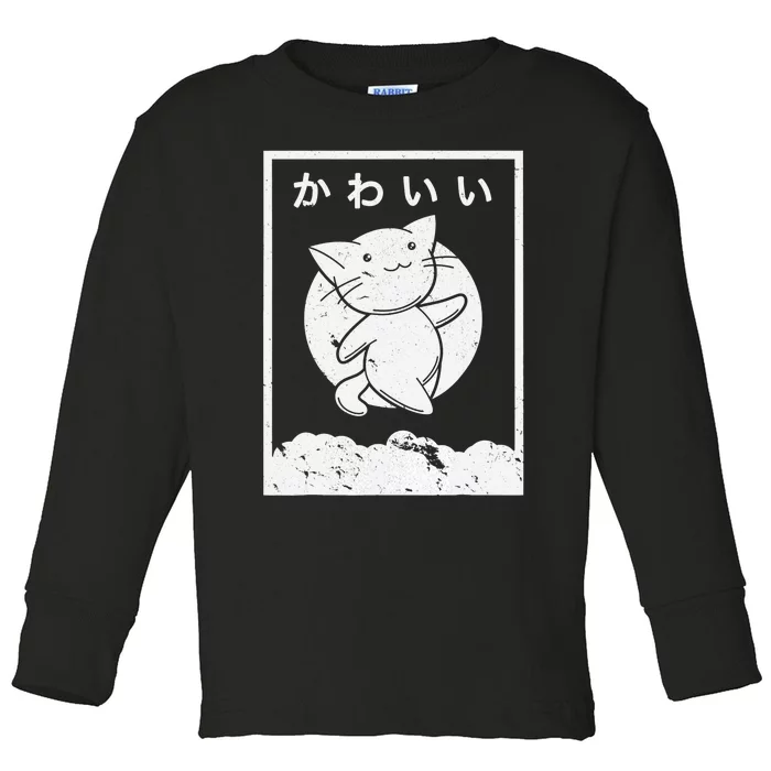 Kawaii Cat Shirt. Retro Style Anime Toddler Long Sleeve Shirt