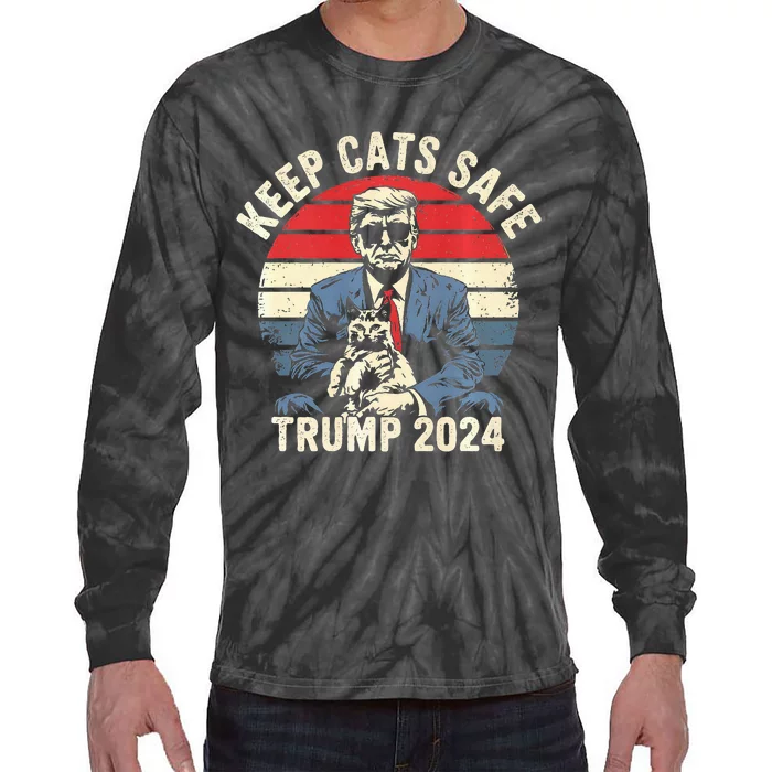 Keep Cats Safe Trump 2024 Tie-Dye Long Sleeve Shirt