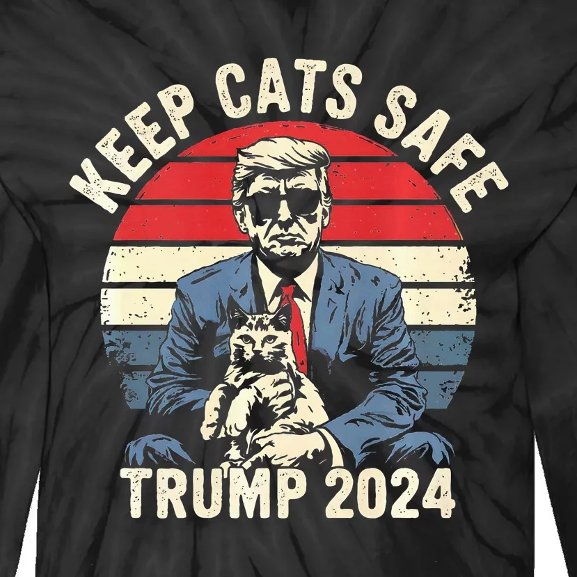 Keep Cats Safe Trump 2024 Tie-Dye Long Sleeve Shirt