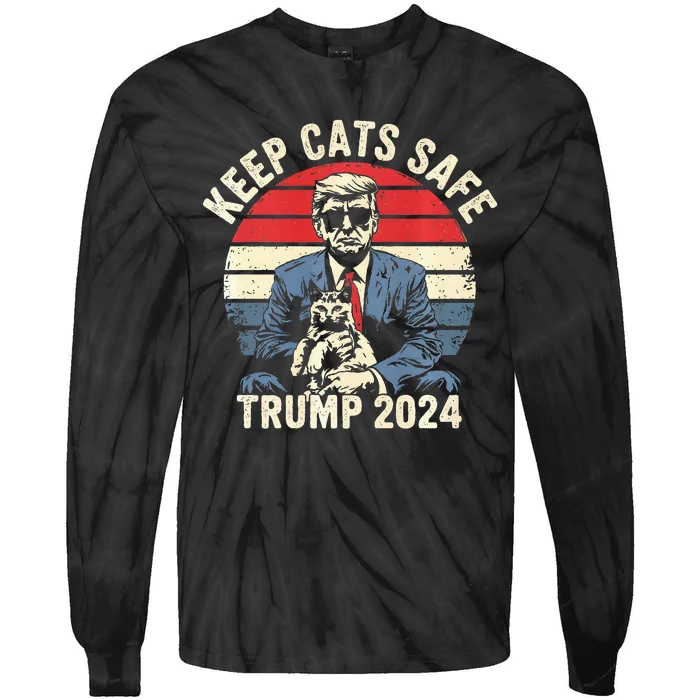 Keep Cats Safe Trump 2024 Tie-Dye Long Sleeve Shirt