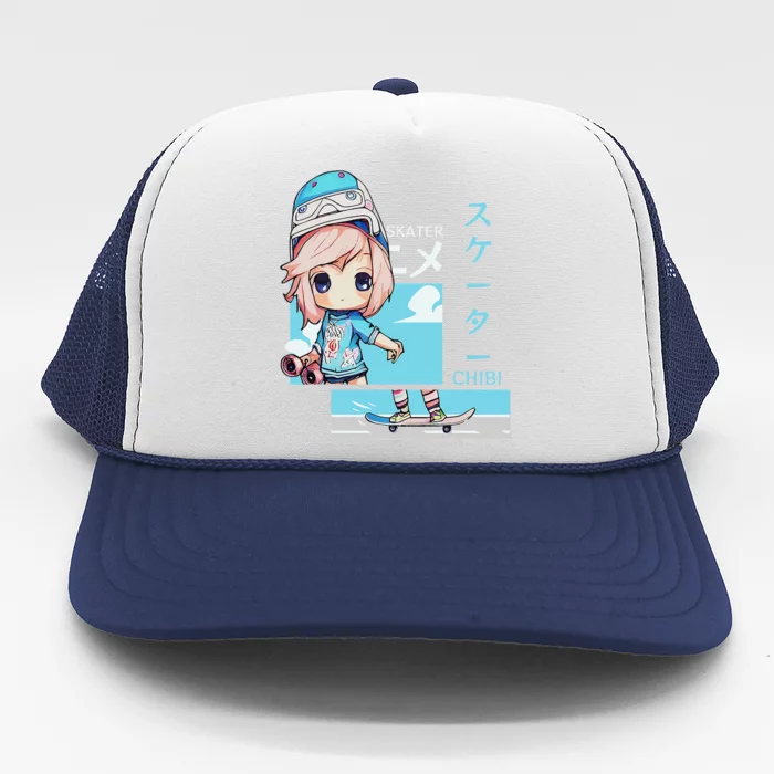 Kawaii Chibi Skater Skateboard Japanese Aesthetic Skating Trucker Hat