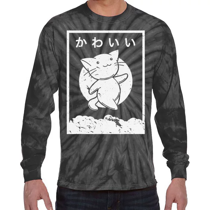 Kawaii Cat Shirt. Retro Style Anime Tie-Dye Long Sleeve Shirt