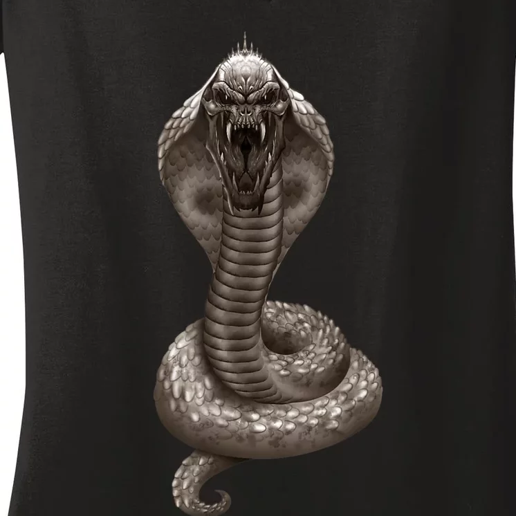 King Cobra Snake With Skull Illustration Graphic Design Gift Women's V-Neck T-Shirt