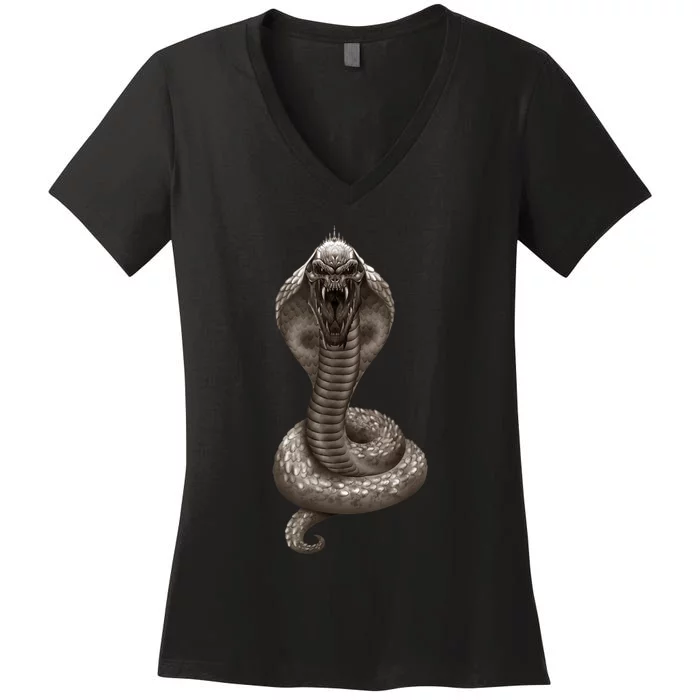 King Cobra Snake With Skull Illustration Graphic Design Gift Women's V-Neck T-Shirt