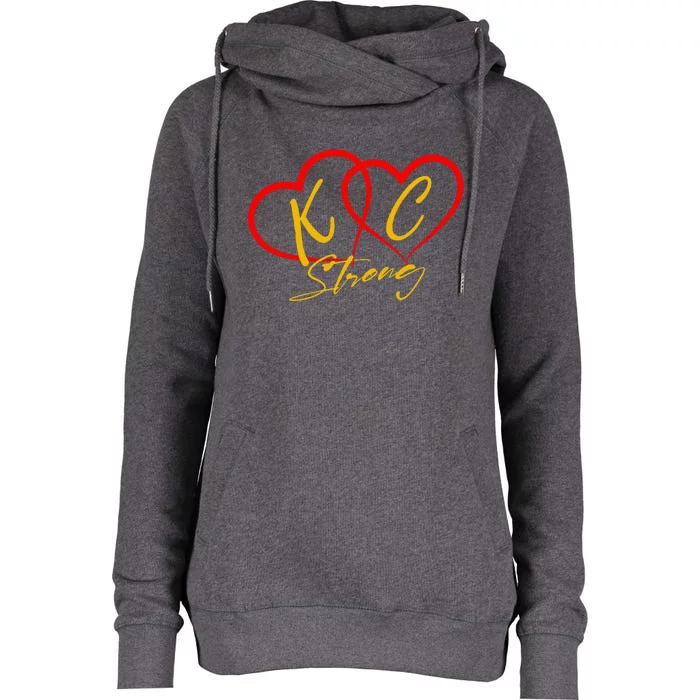 Kansas City Strong Heart Womens Funnel Neck Pullover Hood