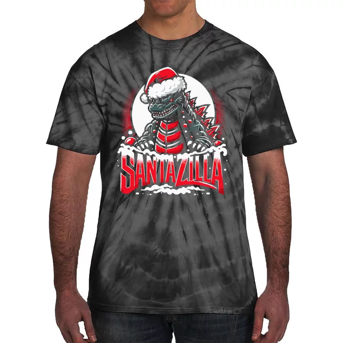 Kaiju Christmas Santazilla Japanese Monster Dinosaur Tie-Dye T-Shirt