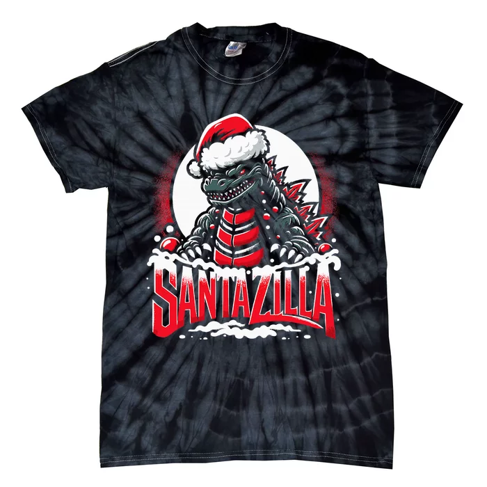 Kaiju Christmas Santazilla Japanese Monster Dinosaur Tie-Dye T-Shirt