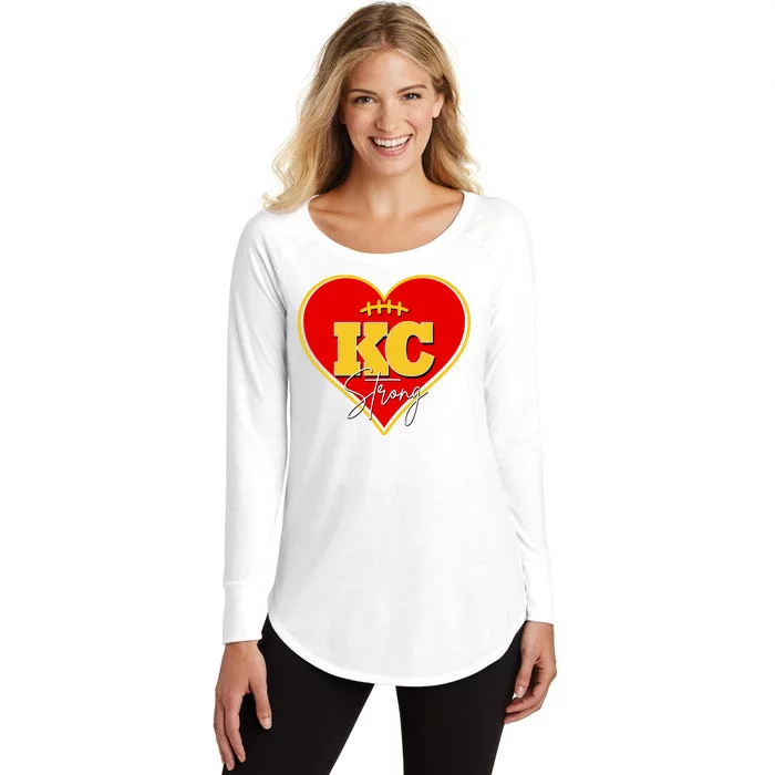 Kansas City Strong Football Heart Awareness Women's Perfect Tri Tunic Long Sleeve Shirt