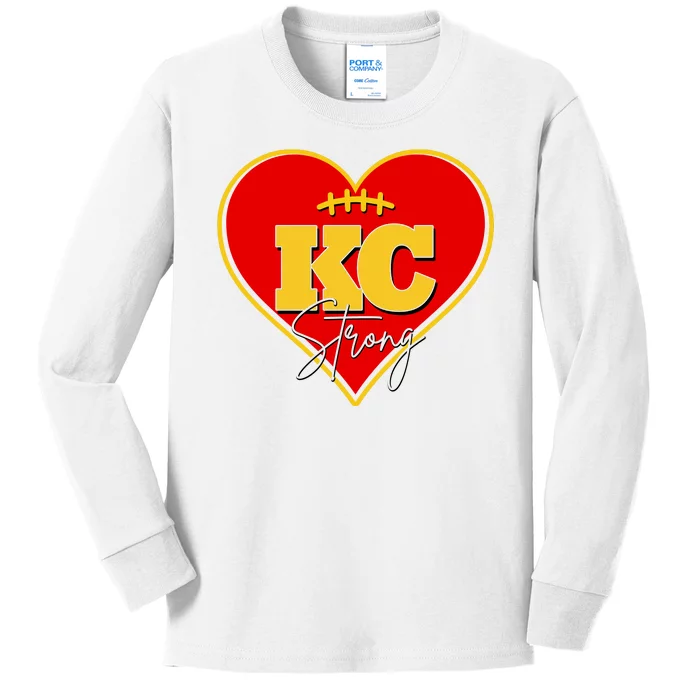 Kansas City Strong Football Heart Awareness Kids Long Sleeve Shirt