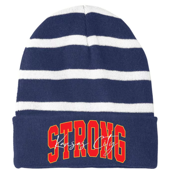 Kansas City Strong Football Awareness Striped Beanie with Solid Band