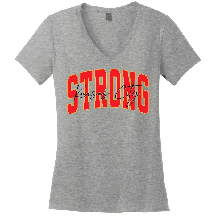 Kansas City Strong Football Awareness Women's V-Neck T-Shirt