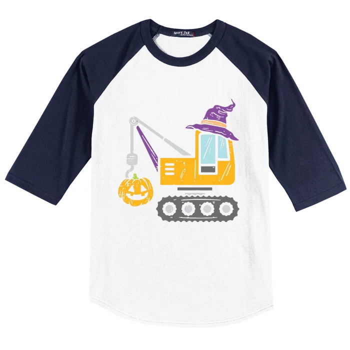 Kids Crane Truck Pumpkin Baby Boy Halloween Kids Baseball Sleeve Shirt