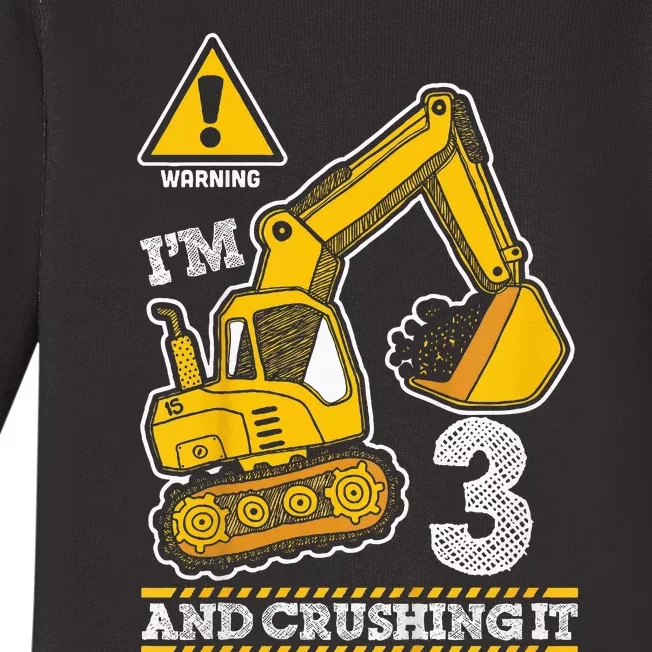 Kids Construction Truck 3rd Birthday 3 Years Old Digger Builder Baby Long Sleeve Bodysuit