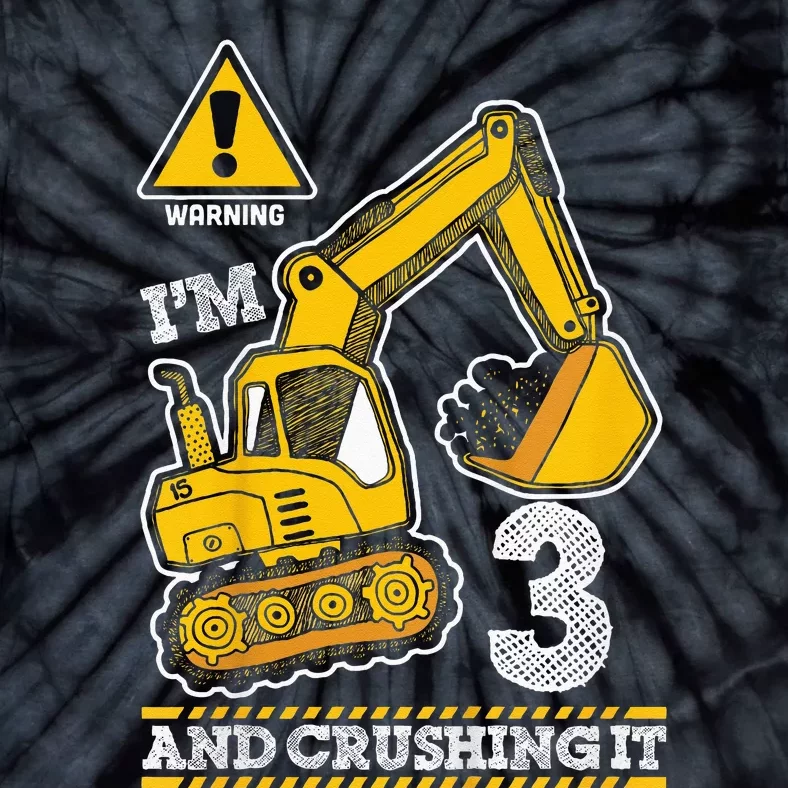 Kids Construction Truck 3rd Birthday 3 Years Old Digger Builder Tie-Dye T-Shirt