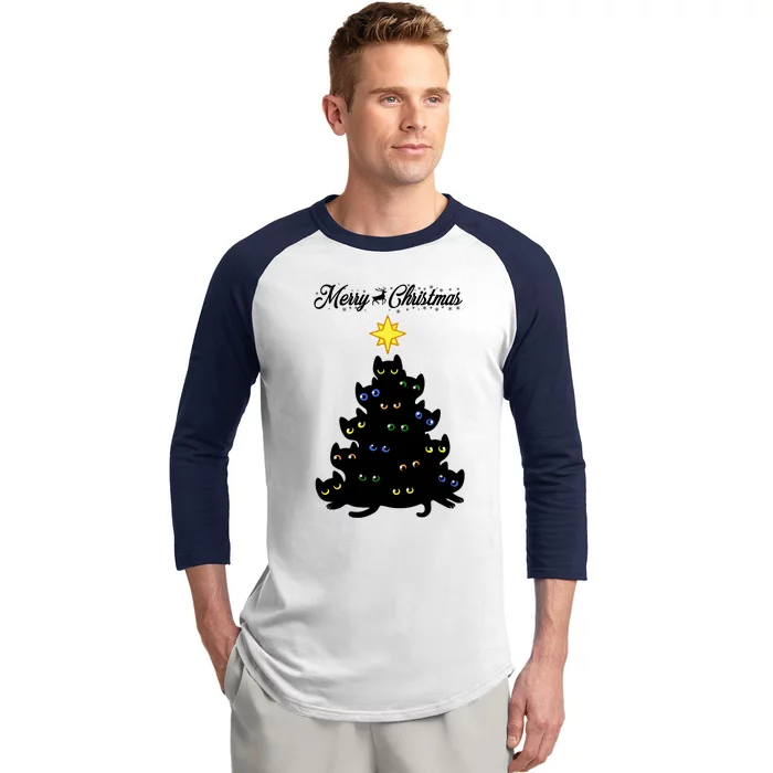 Kitten Christmas Tree Baseball Sleeve Shirt