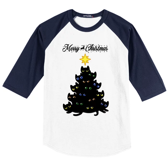 Kitten Christmas Tree Baseball Sleeve Shirt