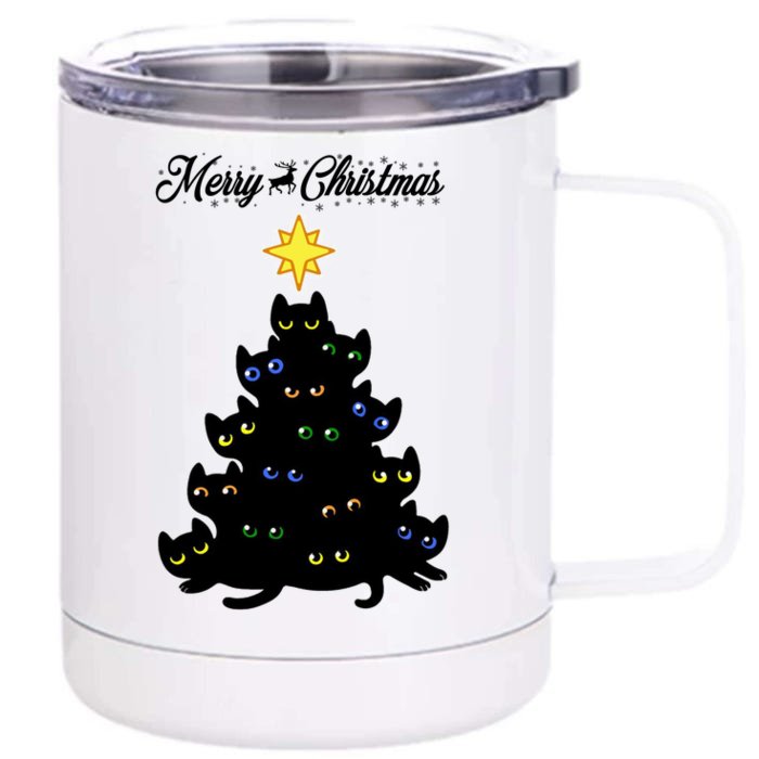 Kitten Christmas Tree Front & Back 12oz Stainless Steel Tumbler Cup