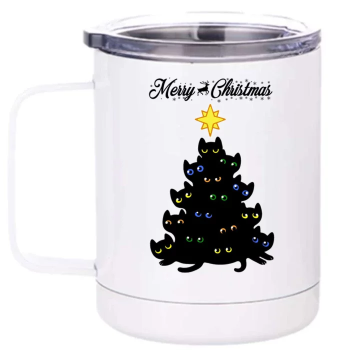 Kitten Christmas Tree Front & Back 12oz Stainless Steel Tumbler Cup