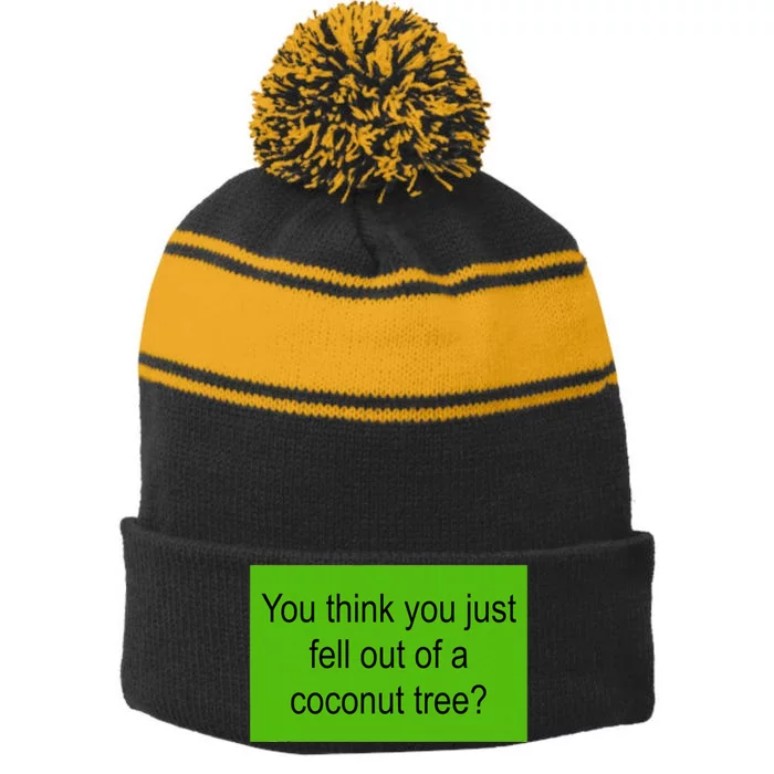 Kamala Coconut Tree Brat Green Meme Trend Gen Z Stripe Pom Pom Beanie