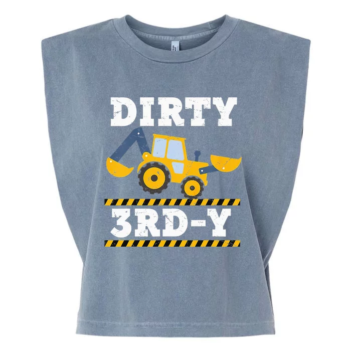 Kids Construction Truck 3rd Birthday Boy Excavator 3 Digger Garment-Dyed Women's Muscle Tee