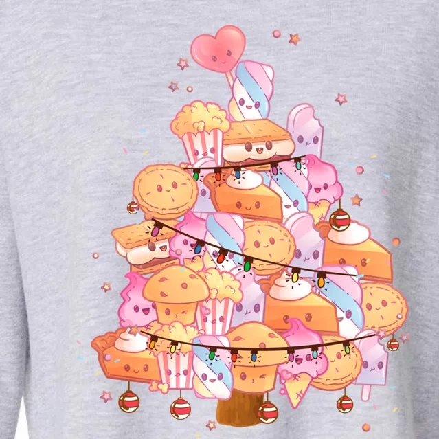 Kawaii Christmas Tree Made From Sweets And Cakes Cute Xmas Gift Cropped Pullover Crew