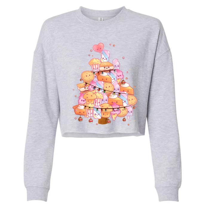 Kawaii Christmas Tree Made From Sweets And Cakes Cute Xmas Gift Cropped Pullover Crew