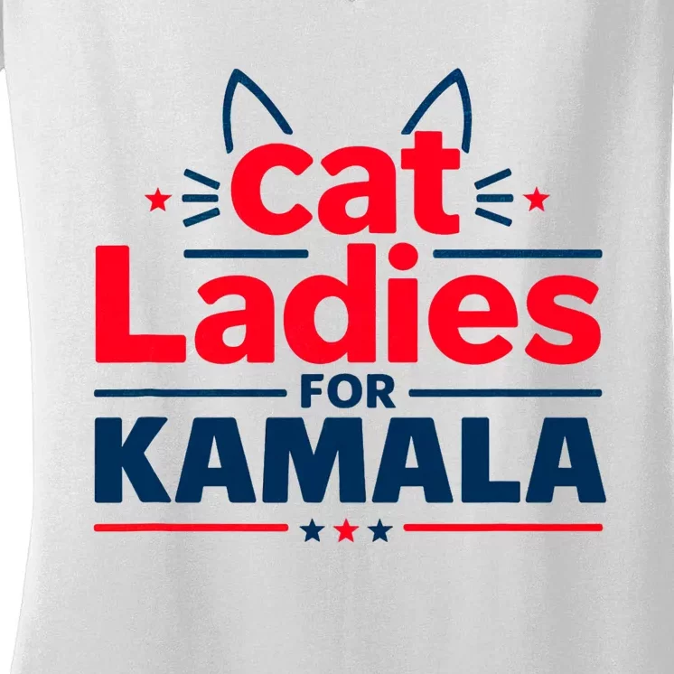 Kamala Cat Typography Funny Cat Ladies For Kamala Cat Lettering Positive Funny Women's V-Neck T-Shirt