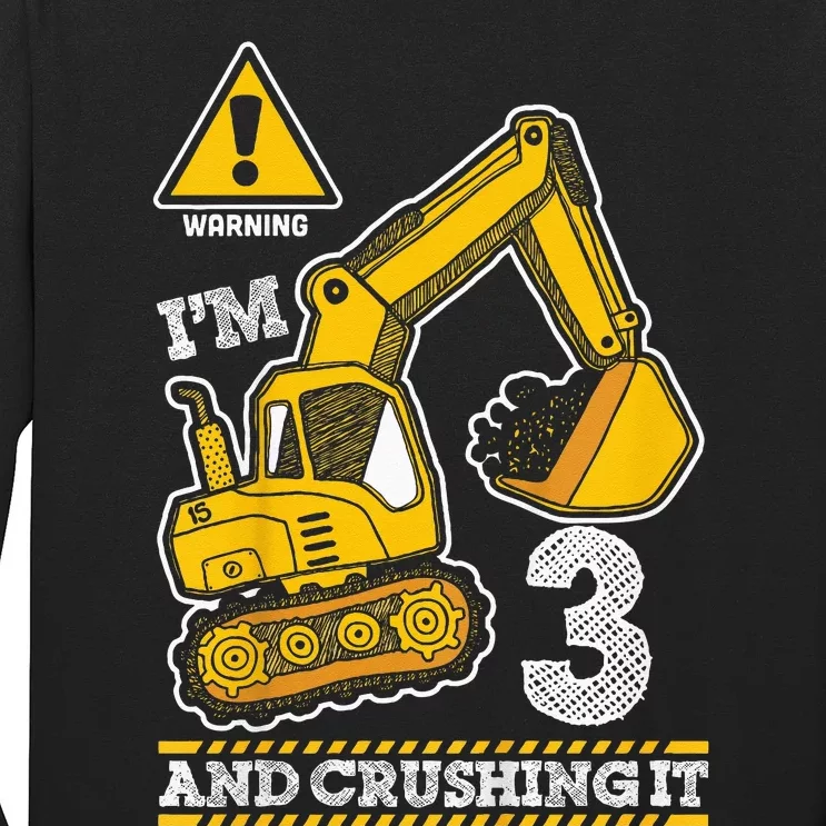 Kids Construction Truck 3rd Birthday 3 Years Old Digger Builder Long Sleeve Shirt