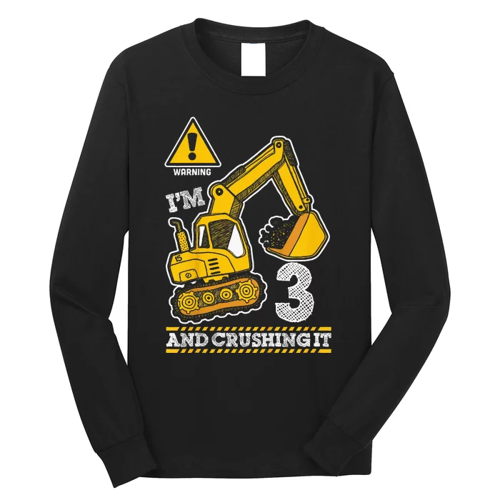 Kids Construction Truck 3rd Birthday 3 Years Old Digger Builder Long Sleeve Shirt