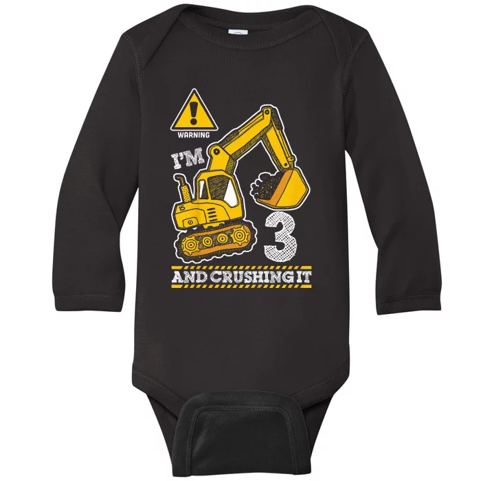 Kids Construction Truck 3rd Birthday 3 Years Old Digger Builder Baby Long Sleeve Bodysuit