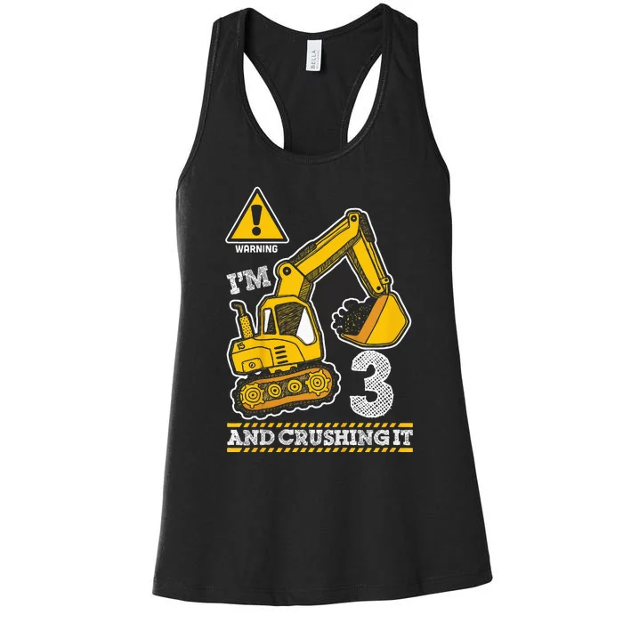 Kids Construction Truck 3rd Birthday 3 Years Old Digger Builder Women's Racerback Tank