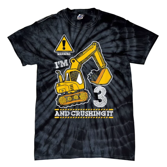 Kids Construction Truck 3rd Birthday 3 Years Old Digger Builder Tie-Dye T-Shirt