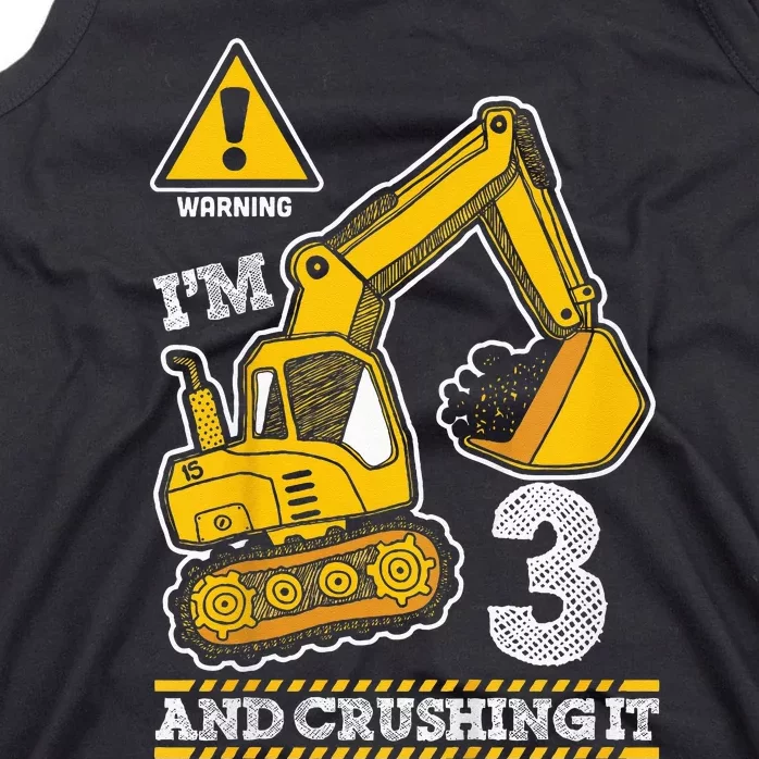 Kids Construction Truck 3rd Birthday 3 Years Old Digger Builder Tank Top