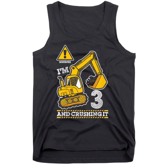 Kids Construction Truck 3rd Birthday 3 Years Old Digger Builder Tank Top