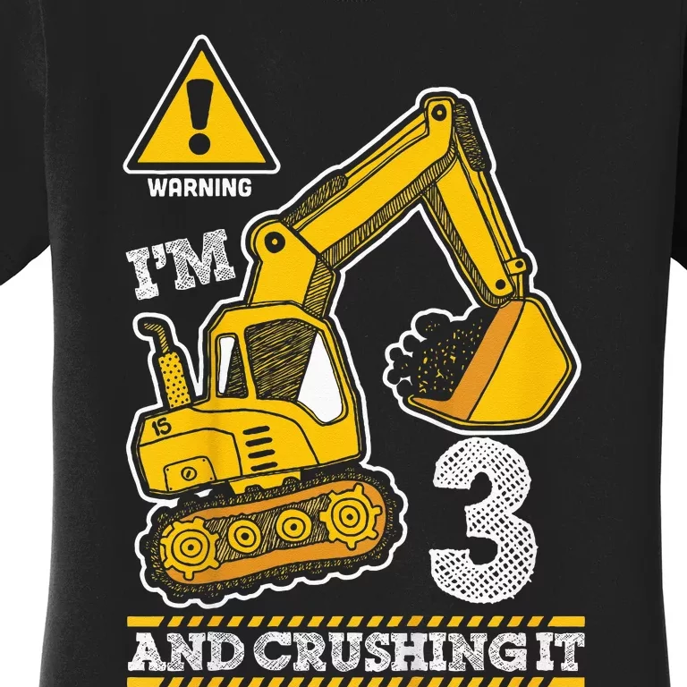 Kids Construction Truck 3rd Birthday 3 Years Old Digger Builder Women's T-Shirt