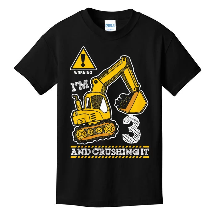 Kids Construction Truck 3rd Birthday 3 Years Old Digger Builder Kids T-Shirt