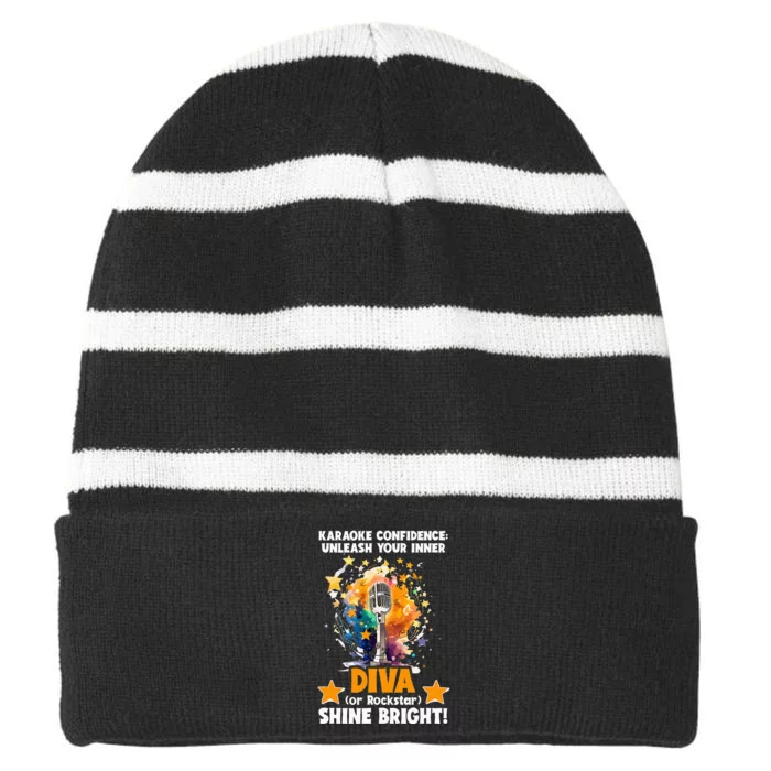 Karaoke Confidence Unleash Your Inner Diva Or Rockstar Striped Beanie with Solid Band