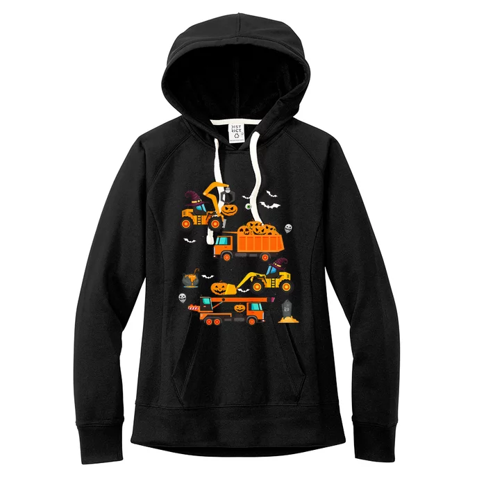 Kids Construction Vehicle Halloween Crane Truck Pumpkin Women's Fleece Hoodie